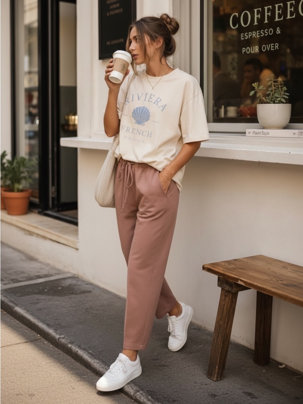Aritiza X Babaton Nude Brushed Fleece Casual Mid Rise Lounge Ankle Cropped Pant